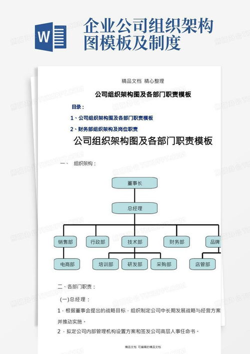 公司組織架構圖與各部門職責Word模板下載（編號 lrjzyjpv 熊貓辦公）